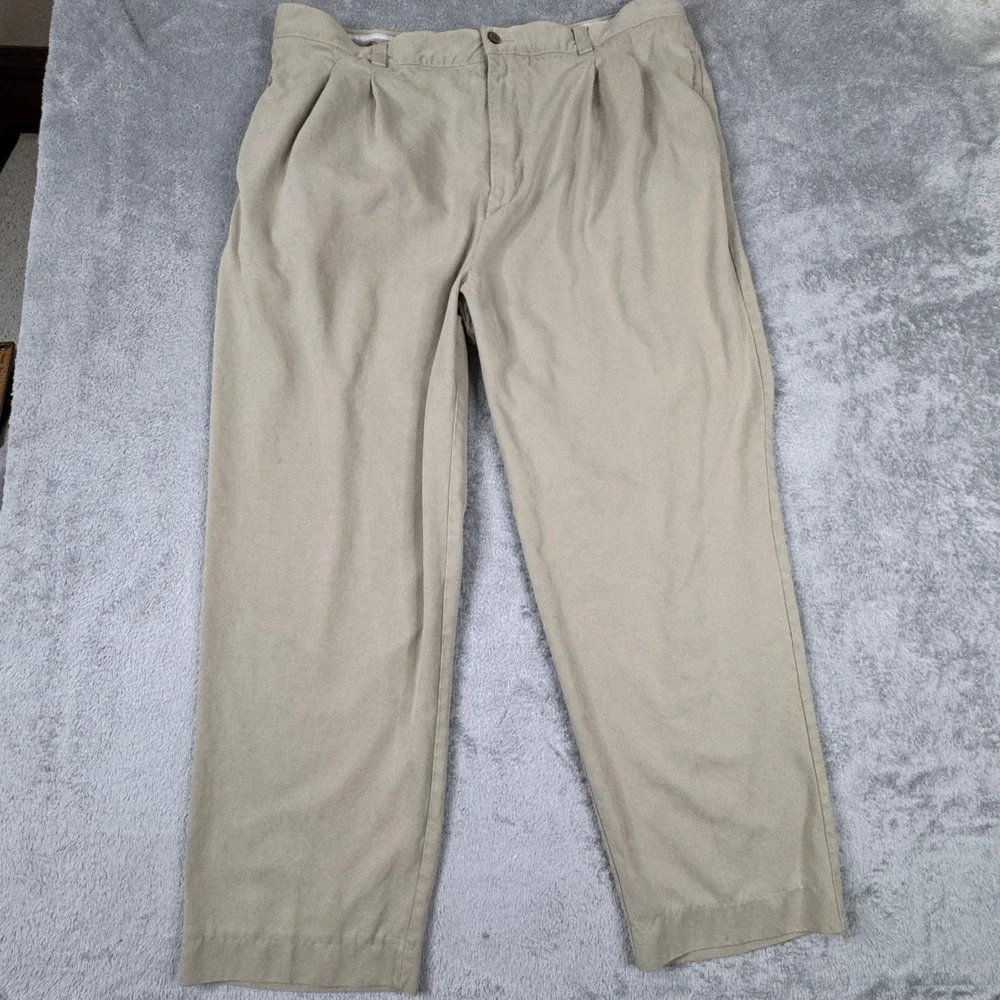 Tommy‎ Bahama Mens W40in. x L28in. 100% Silk Pleated Relaxed Fit Khaki Tan Pants